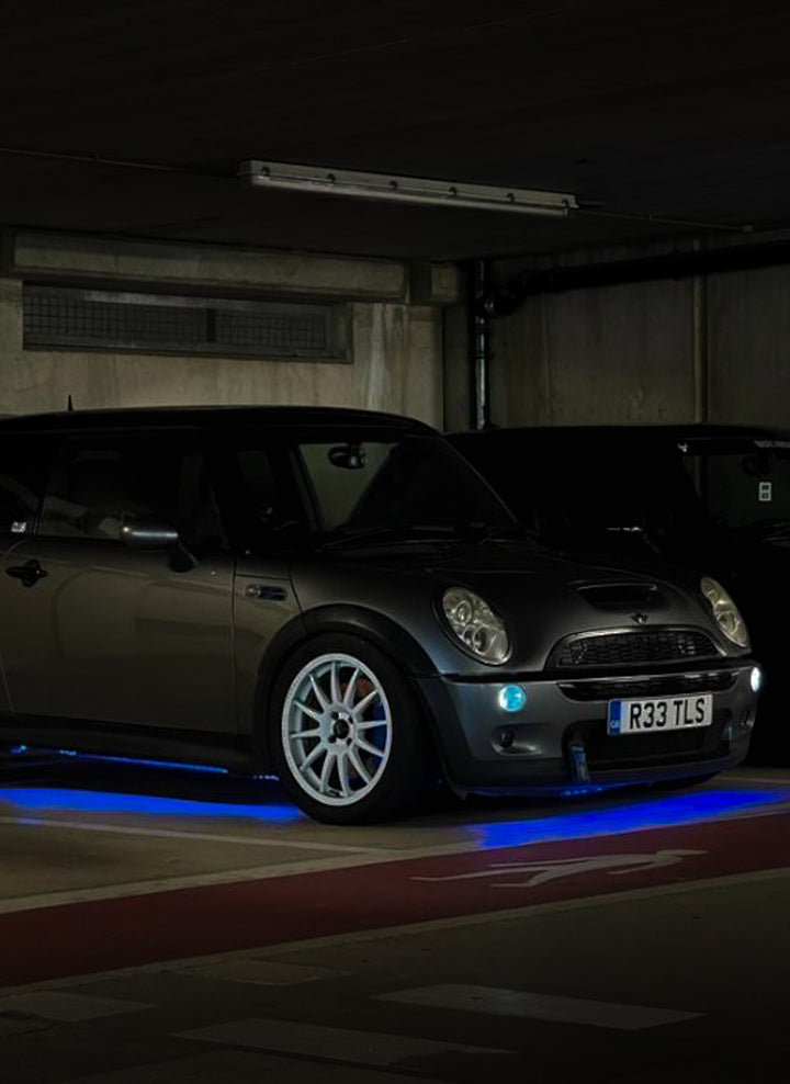 Car Underglow kit on Mini in garage