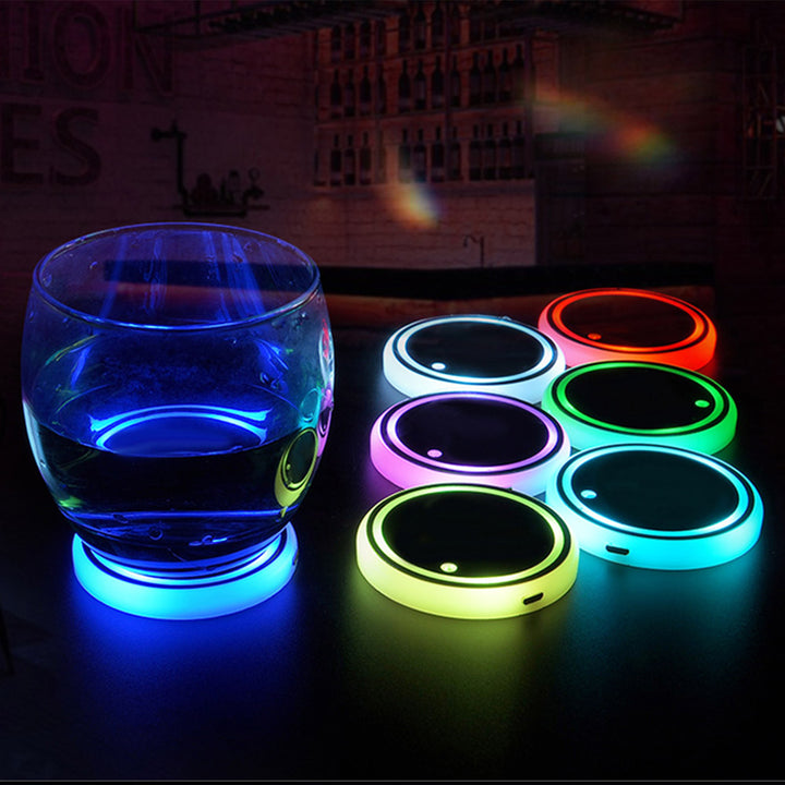 LED coaster Lights on table.