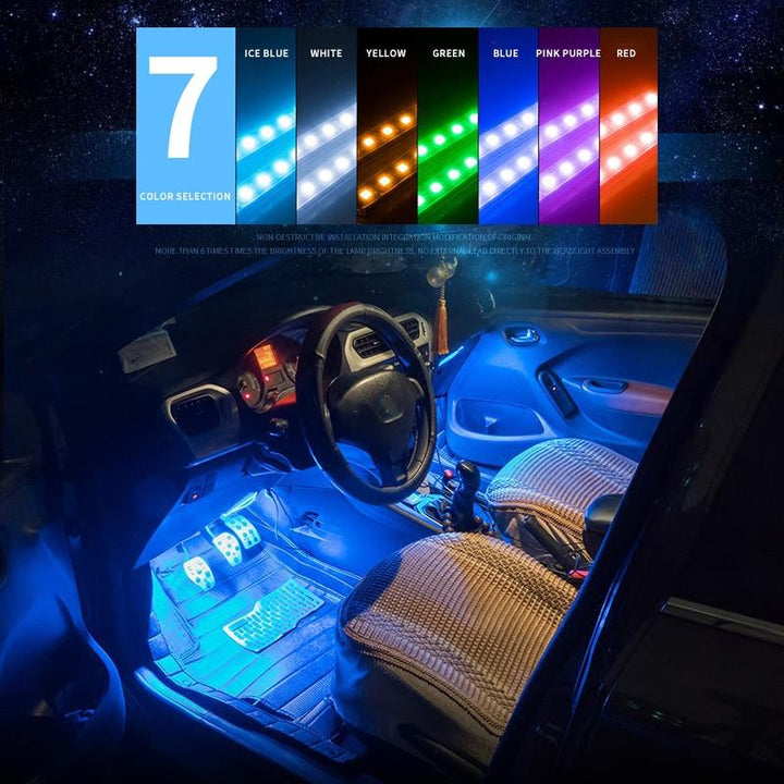 Multi Colour LED Car Footwell Lights set in car.