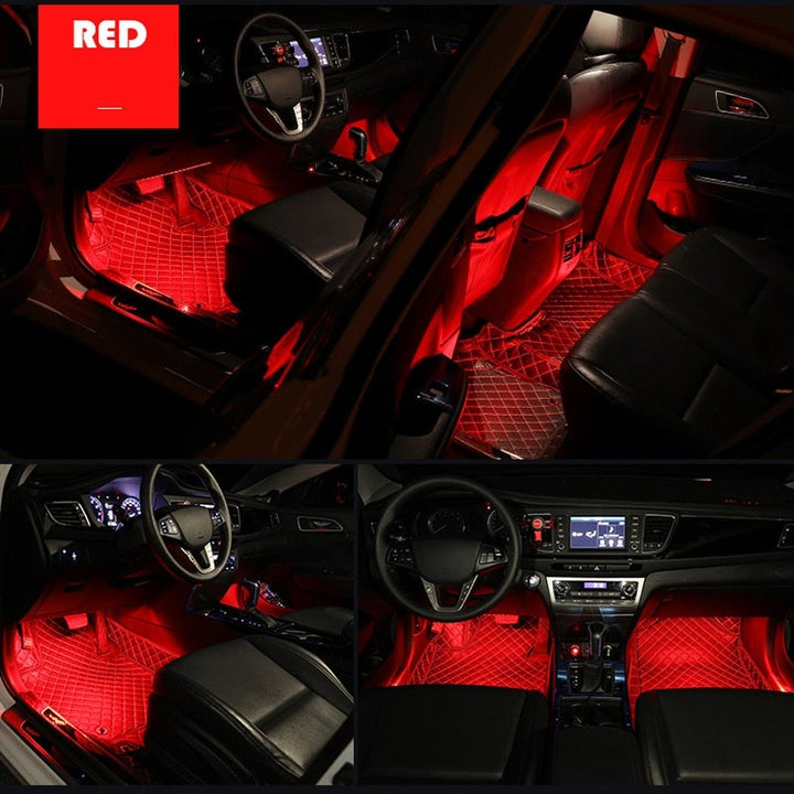 Multi Colour LED Car Ambient footwell Lights red light set