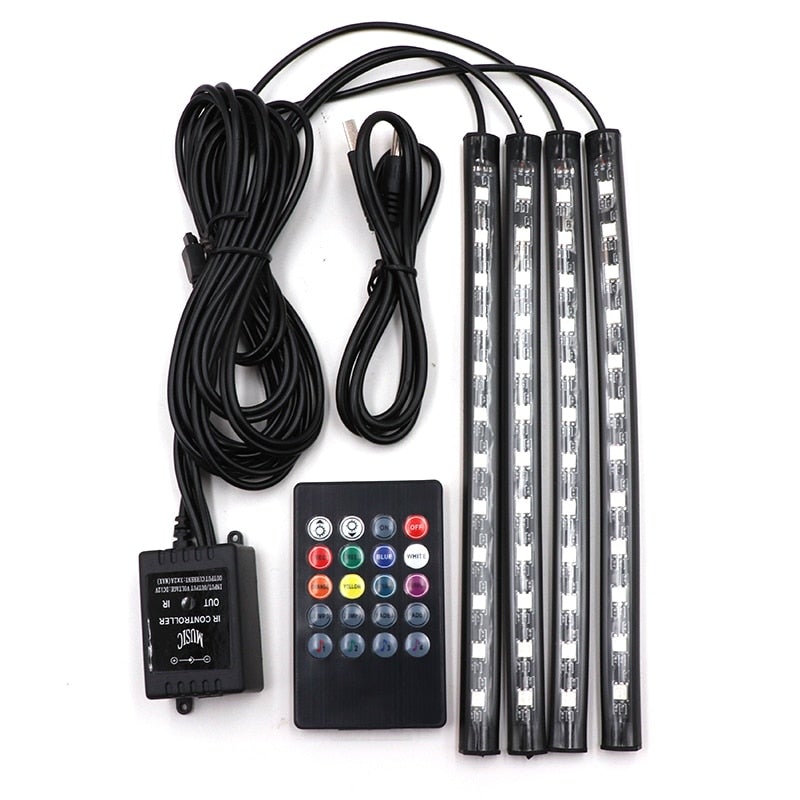 Multi Colour LED Car Ambient footwell Lights set with remote.