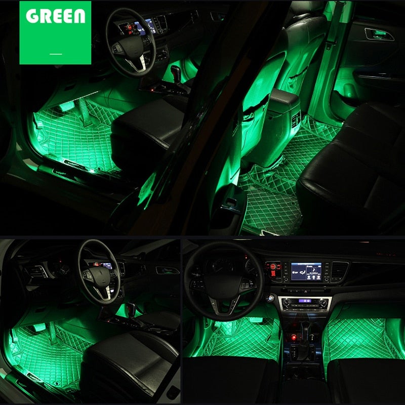 Multi Colour LED Car Ambient Footwell green Lights set