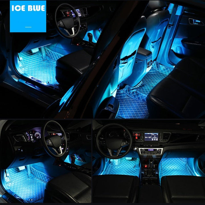 Multi Colour LED Car LED Car Footwell Lights set in ice blu
