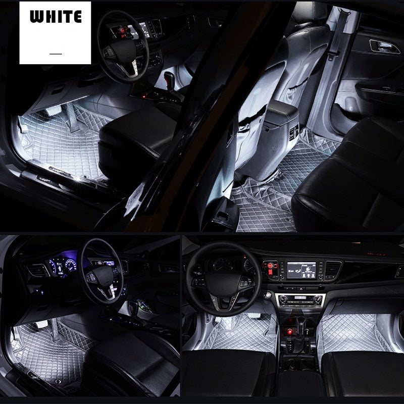 Multi Colour LED Car Ambient white Footwell Lights set.