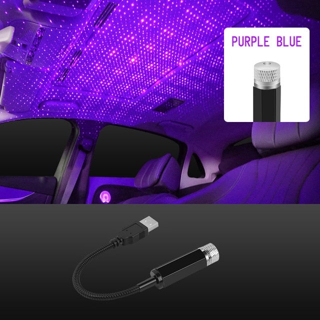 Purple car ceiling LED star lights.
